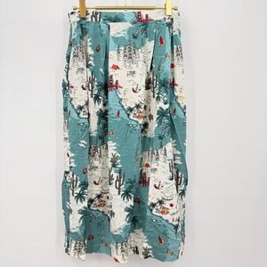 Emily Fin Womens Midi Skirt Sz XS California Souvenir‎ Palm Trees Beach Theme